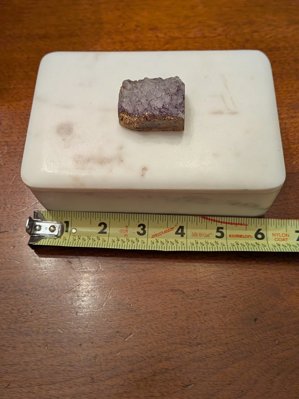 White Marble Decorative Jewelry Box with Amethyst Accent